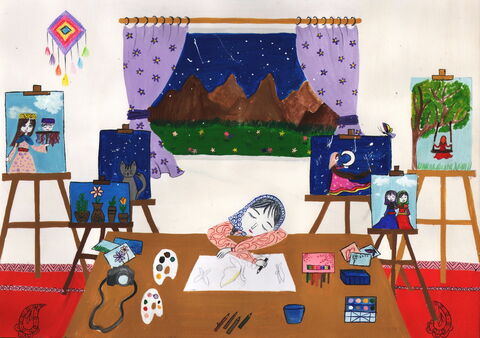 «سیران ملازاده» ۱۴ ساله از مهاباد آذربایجان غربی دارنده لوح تقدیر و نشان برنزی مسابقه بین‌المللی نقاشی کودکان انجمن هیکاری کشور ژاپن