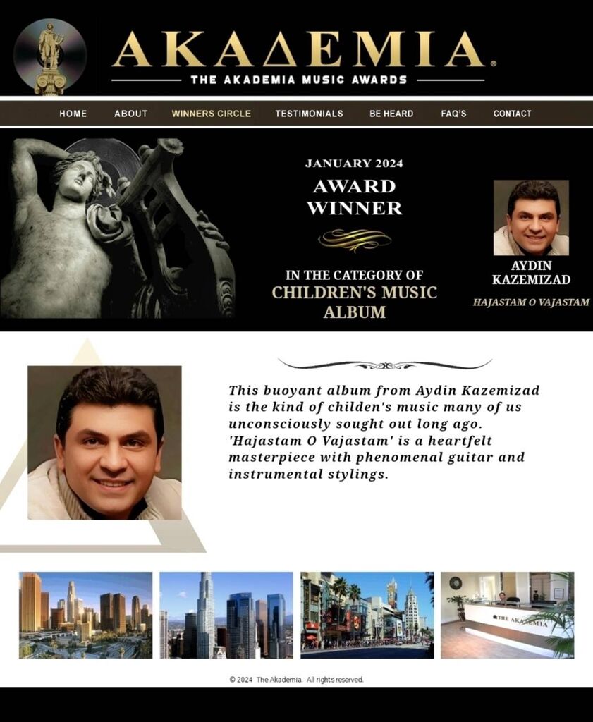 آیدین کاظمیزاد جایزه موسیقی فستیوال Akademia music awards  آمریکا را کسب کرد