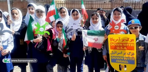 حضور اعضای کودکان و نوجوانان مراکز  قیداری و زرین‌آبادی در راهپیمایی روز قدس