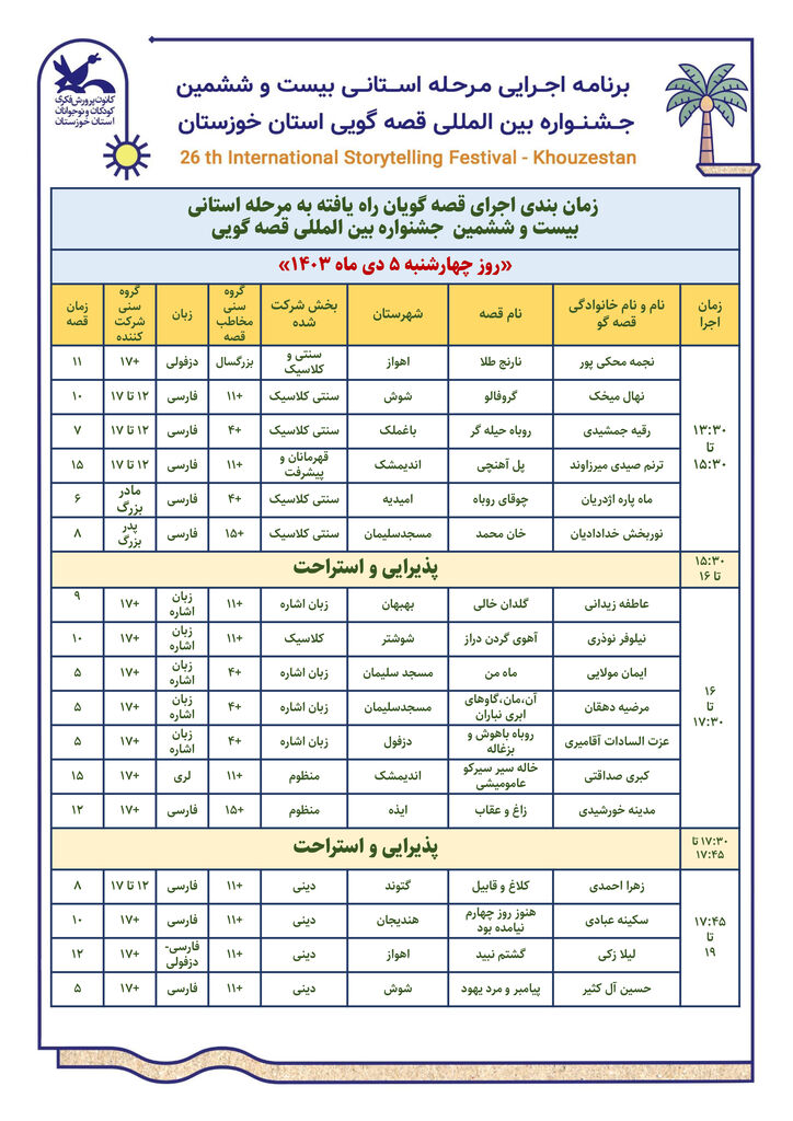  مرحله استانی بیست‌وششمین جشنواره بین‌المللی قصه‌گویی استان خوزستان