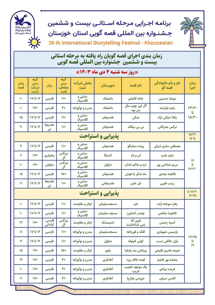  مرحله استانی بیست‌وششمین جشنواره بین‌المللی قصه‌گویی استان خوزستان