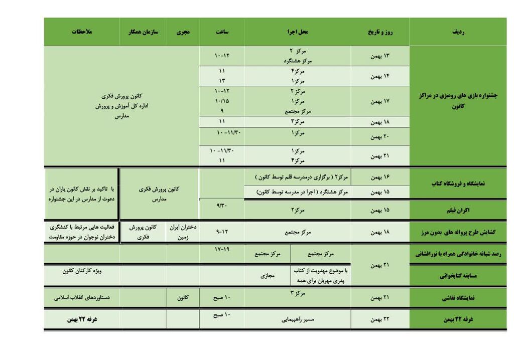 برنامههای کانون البرز به مناسبت گرامیداشت چهل و ششمین سالگرد پیروزی انقلاب اسلامی