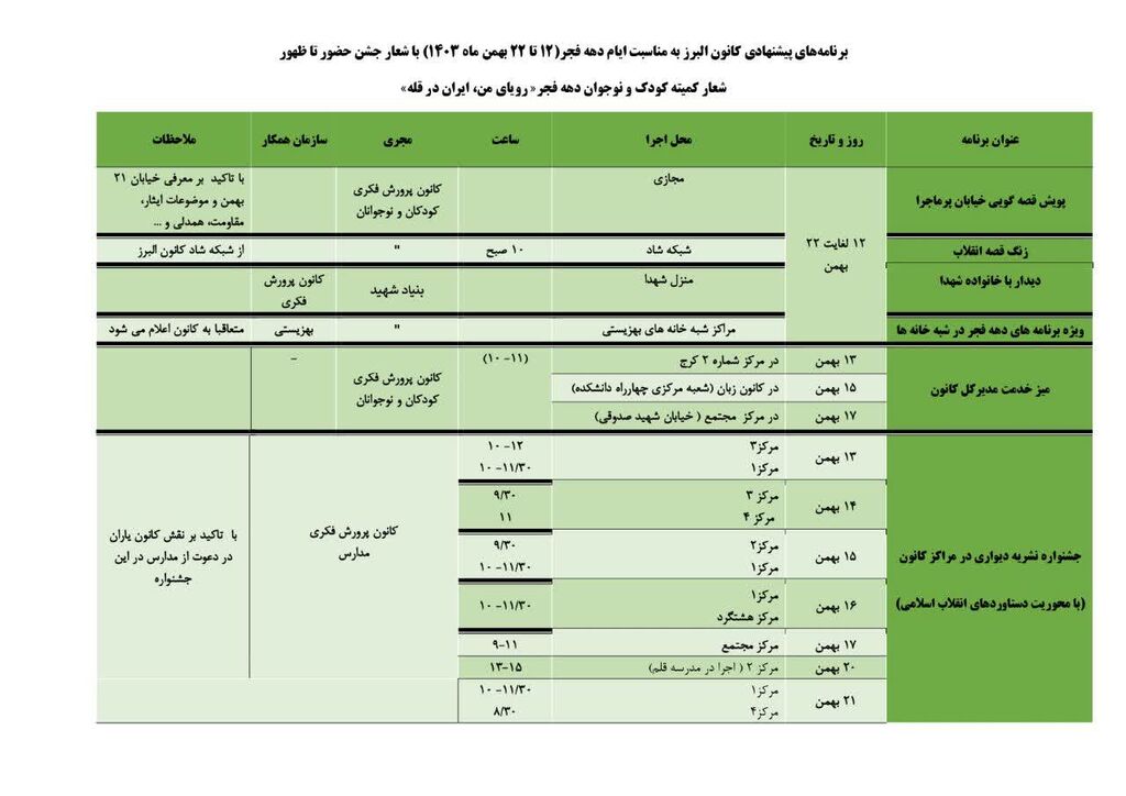 برنامه‌های کانون البرز به مناسبت گرامی‌داشت چهل و ششمین سالگرد پیروزی انقلاب اسلامی