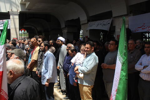 حضور اعضاء و کارکنان کانون پرورش فکری کودکان و نوجوانان استان آذربایجان شرقی در مراسم تشییع نوگلان شهید در جنایات وحشیانه رژیم سفاک صهیونیستی، در گلزار شهدای تبریز