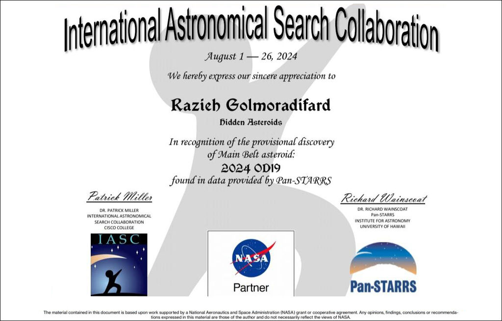 ثبت موقتِ نهایی سه سیارک کشفشده نوجوانان لرستانی از سوی سازمان جهانی The World Organization provisionally registers three asteroids discovered by Lorestan teenagers