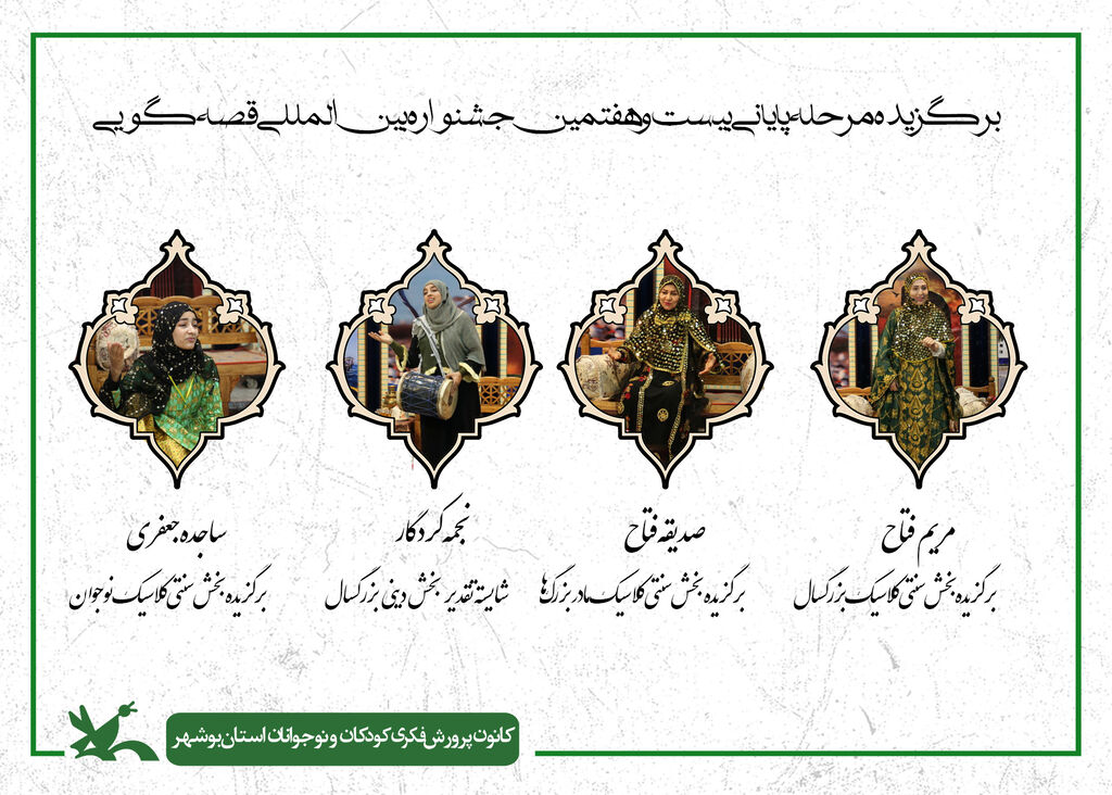 راهیابی ۴ قصه‌گوی بوشهری به مرحله پایانی بیست‌وهفتمین جشنواره بین‌المللی قصه‌گویی