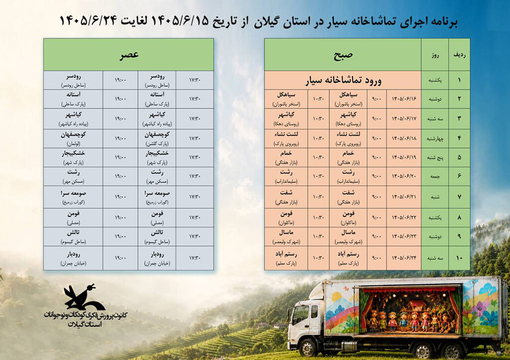 تماشاخانه سیار کانون پرورش فکری به گیلان می‌آید