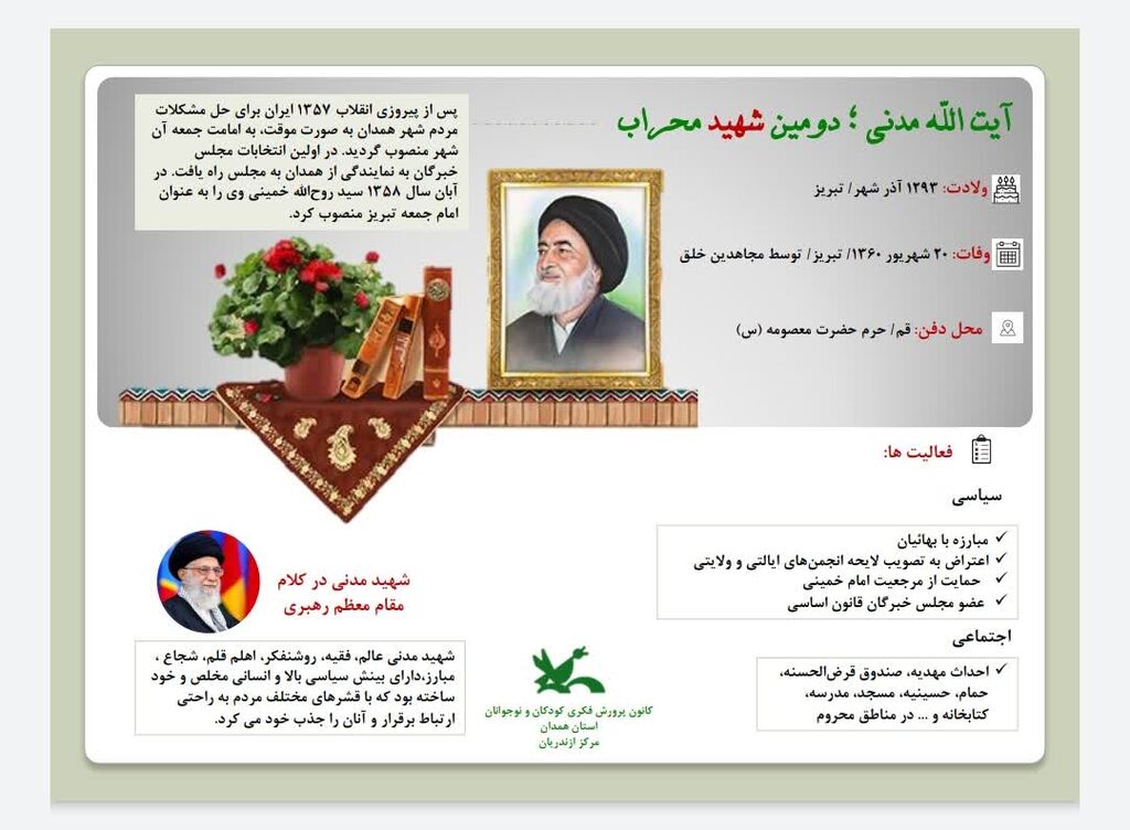 برگزاری برنامههای فرهنگی در مراکز کانون همدان به یاد شهید مدنی